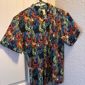 RSVLTS Blue and Orange Casual Button Down Shirt with Tropical Print